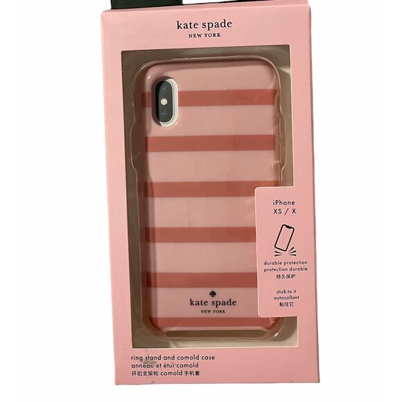 Kate Spade Iphone X / XS phone case new with Stripes Pink case - Picture 1 of 4
